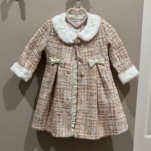 Tweed Coat and Dress with Faux Fur Collar